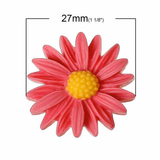 Resin Cabochon, Fuchsia  Flower, 27x25mm, 2pcs