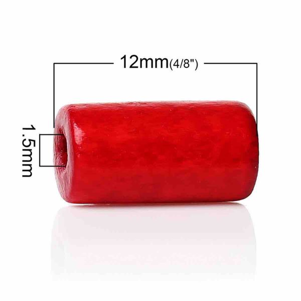 Wooden Beads Tubes, Dyed Red, 12x6mm, hole 1.5mm, 500pcs