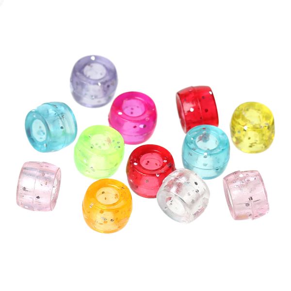 Pony Beads Mix, Glitter multicoloured, 6x4mm with 3mm hole. 1,000 pcs