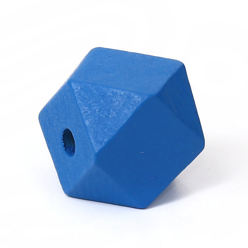 Wooden Beads Polygon, 20x20mm, 30 pieces, Blue  (3.7-4.2mm hole)