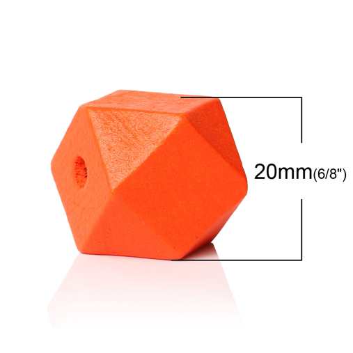 Wooden Beads Polygon, 20x20mm, 30 pieces, Dark Orange  (3.7-4.2mm hole)
