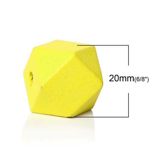 Wooden Beads Polygon, 20x20mm, 30 pieces, Yellow  (3.7-4.2mm hole)