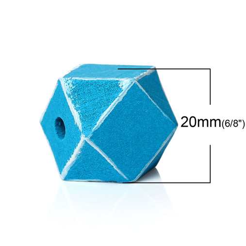 Wooden Beads Polygon, 20x20mm, 30 pieces, Washed Blue (3.7-4.2mm hole)