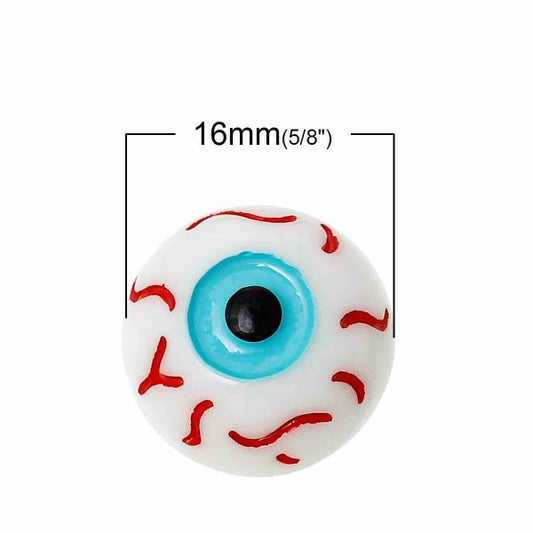 Resin Cabochon Round Eye Pupil Ball Blue 16.0mm Dia - 5pcs  - blood shot eyes