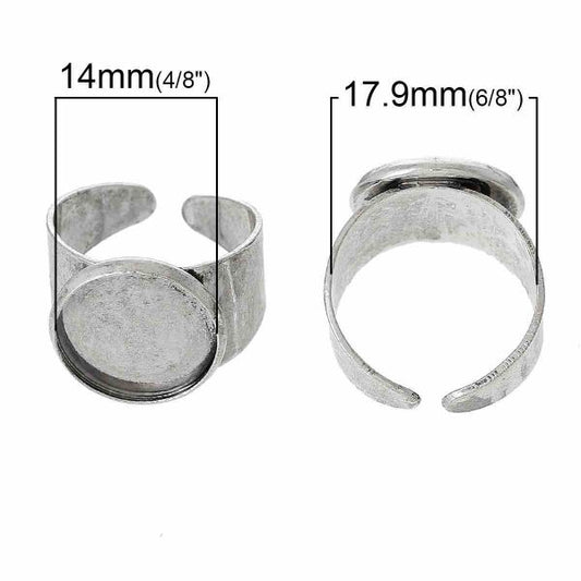 Ring Cuff Shank, Antique Silver plated, fits 14mm setting, 20pcs