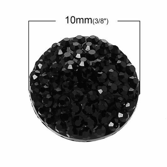 Resin Cabochon, Black 10mm, 10pcs