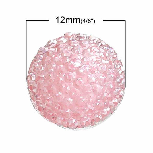 Resin Cabochon, Pink Glitter, 12mm, 10pcs - round top