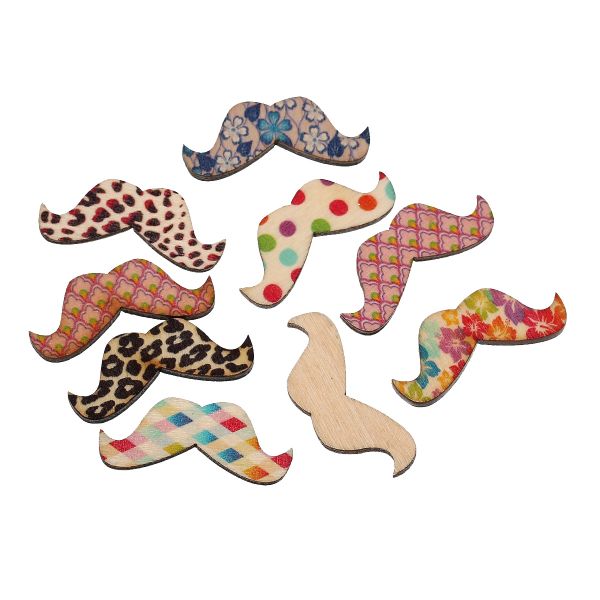 Wooden Cuts, Moustache, 3.8cm x 1.5cm, 10 pcs