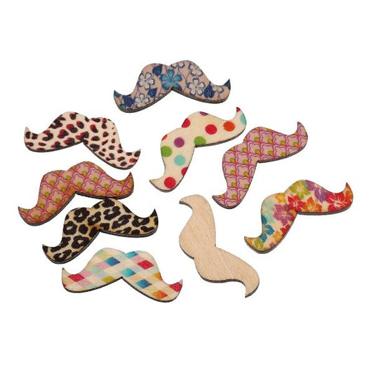 Wooden Cuts, Moustache, 3.8cm x 1.5cm, 10 pcs