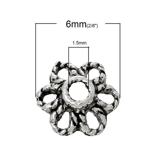 Antique Silver Bead Caps,  6mm,(fits 6mm bead) 1,000pcs BULK