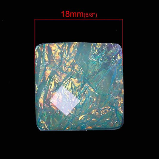 Resin Cabochon, Green Square, 18x18mm, 2pcs