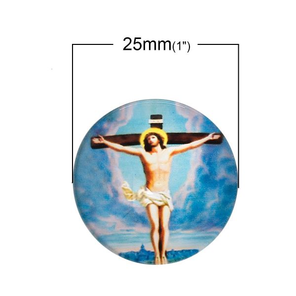 Glass Cabochon Religious Round, 25mm 5pcs, Style 3