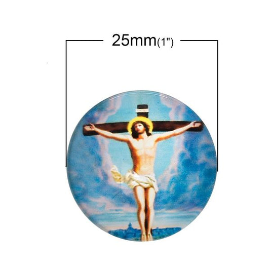 Glass Cabochon Religious Round, 25mm 5pcs, Style 3