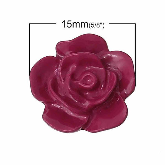 Metal Enamel Flowers, Fuchsia, 15.0mm x 15.0mm, 10 PCs