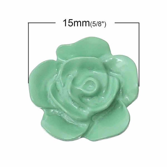 Metal Enamel Flowers, Mint, 15.0mm x 15.0mm, 10 PCs