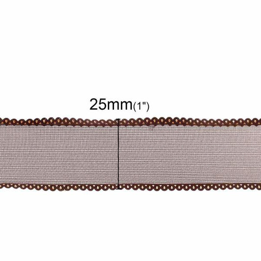 Organza Ribbon, 25mm, Brown, 20 yards