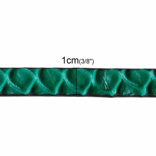 Leather Flat Cord, Green Pattern, 100cm x 1cm, 1pc