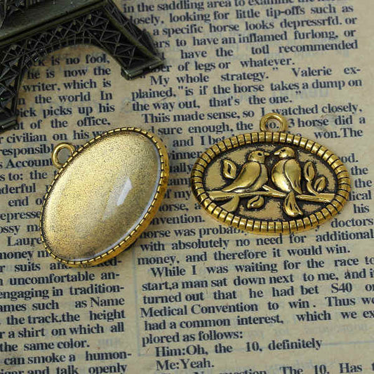 Antique Gold Frame Pendant Settings 33x 27mm comes with matching glass -  10 sets