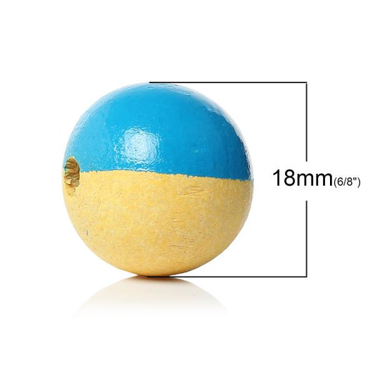 Wooden Beads Round, 18mm, 30 pieces, Light Yellow and Blue (3.2mm hole)