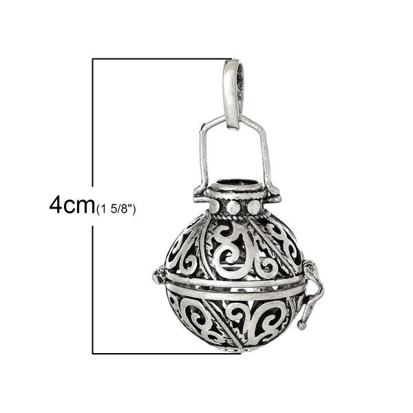 Antique Silver, Ornate Wish Box Pendant, 4.0cm x 24.0mm, 2 pcs