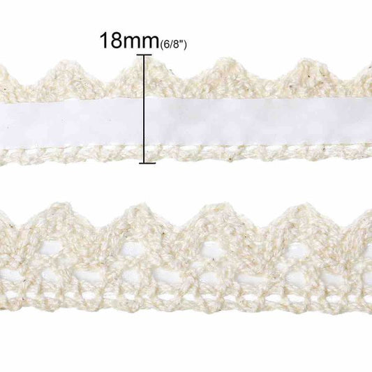 Fabric Lace Trim, Adhesive Tape, Off White, 18mm, 1 metre
