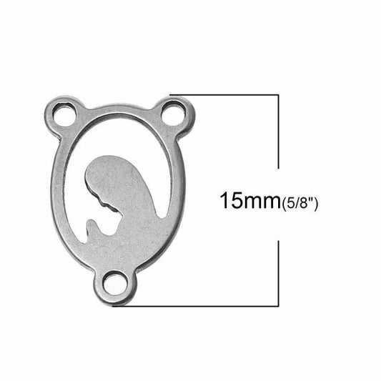Stainless Steel, Virgin Mary Connector, 15mm x 10mm, 20pcs