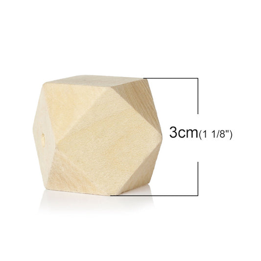 Wooden Beads Polygon, 30x30mm, 5 pcs, Raw (4.3-4.9mm hole)
