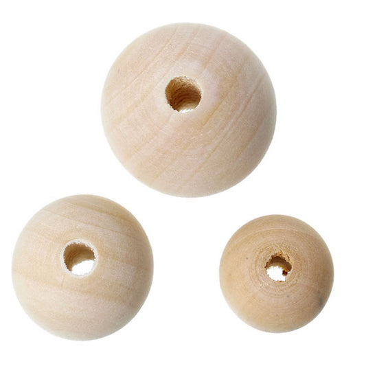 Wooden Beads Round, Mix, 30mm, 25mm, 20mm, 30 pieces, Raw