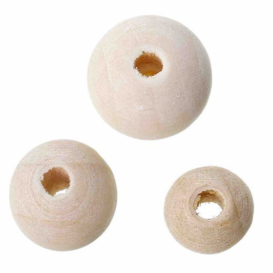 Wooden Beads Round, Mix, 14mm, 12mm, 10mm, 300 pieces, Raw