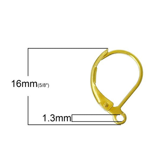 Gold Plate Lever Back earrings, 16mm x11mm, 50pcs - (25 Pairs)