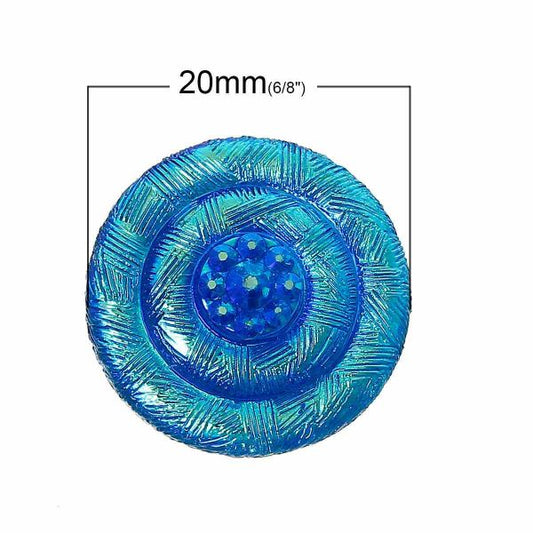 Resin Cabochon Round Blue AB 20mm, 10pcs - flat backs