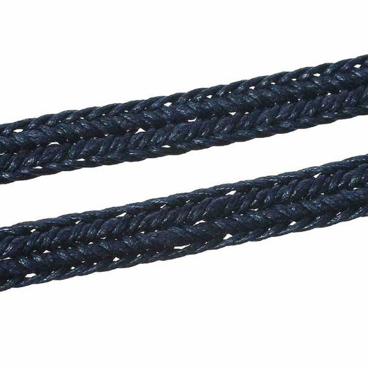 Waxed Cotton Cord, Dark Blue, 9.8mm, 5 metres - Braided Flat cord