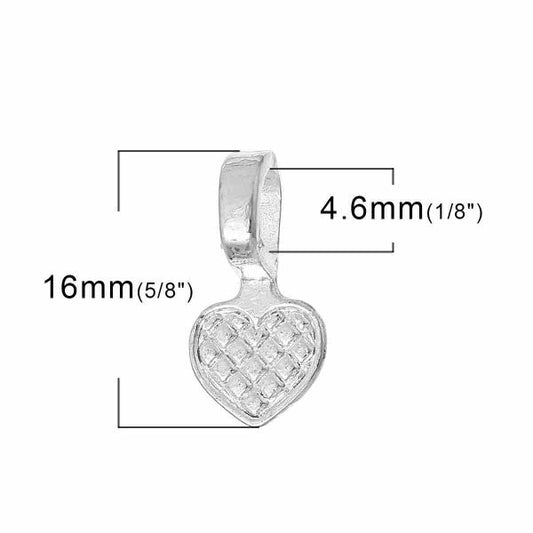 Silver Plated, Bail, Heart, 16x 8mm, Bag of 200pcs