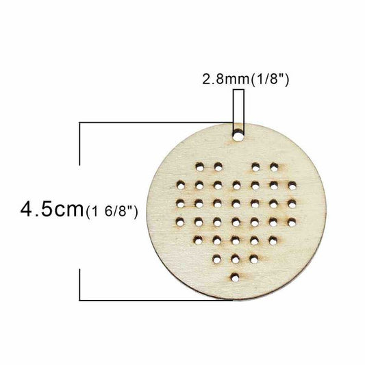 Wood Charm Pendants, Raw, Round, DIY Cross Stitch, 4.5cm, 20pcs