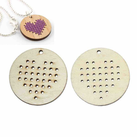 Wood Charm Pendants, Raw, Round, DIY Cross Stitch, 4.5cm, 20pcs