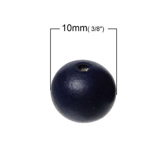 Wooden Beads Round, 10mm, Navy Blue, 300pcs
