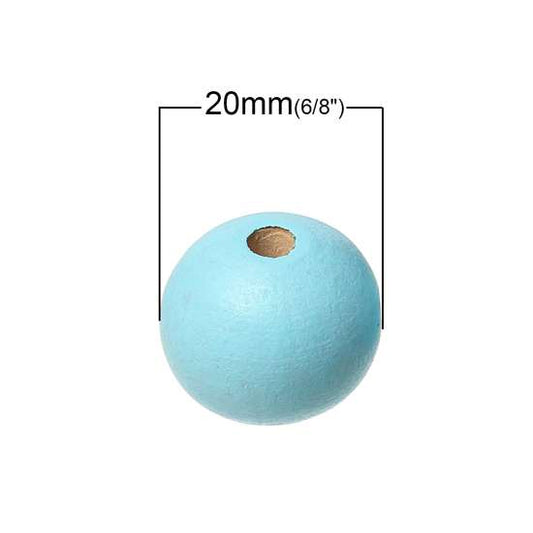 Wooden Beads Round, 20mm, Light Blue, 50pcs