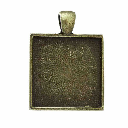 Antique Bronze Picture Frame Square Pendants 38x27mm, (fits 25 x25mm) 10pcs