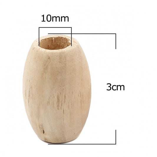 Wooden Beads Oval, 30x20mm, 20 pieces, Raw (10mm hole)
