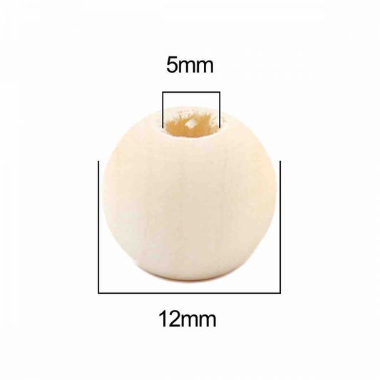 Wooden Beads Barrel, 12mm, Raw Varnished, 200 pieces, (5mm hole)