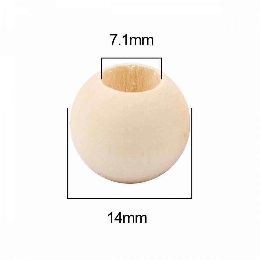 Wooden Beads Barrel, 14mm, Raw, 100 pieces, (7.1mm hole)
