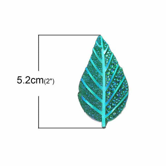 Resin Cabochon Leaf Green AB 52x28mm, 20pcs - flat backs