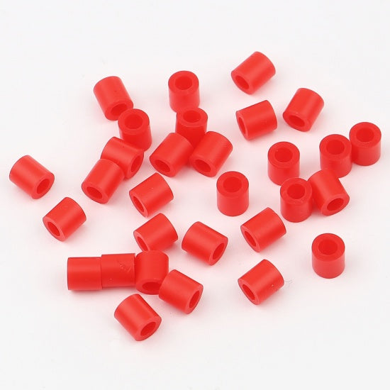 Pony Beads Red - opaque 5x5mm, 2,000pcs - Tube Shape