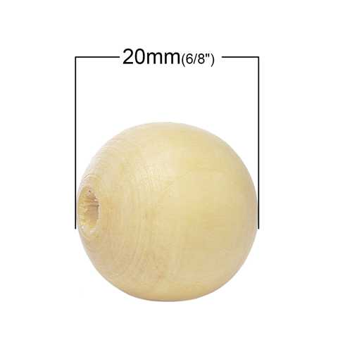 Wooden Beads Round, 20mm, hole  4.4mm, Natural with a light Varnish - 50pcs