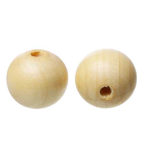 Wooden Beads Round, 20mm, hole  4.4mm, Natural with a light Varnish - 50pcs