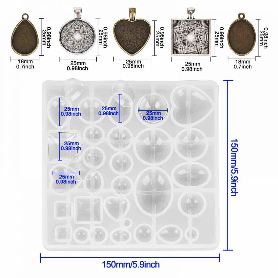 Resin Jewellery Mould, Geometric Pendant Kit, 1 set (31pcs/set)