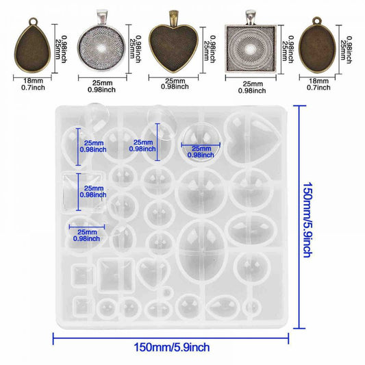 Resin Jewellery Mould, Geometric Pendant Kit, 1 set (31pcs/set)