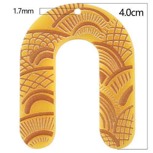 Acrylic Pendants U-shaped Light Orange  40mm x 31mm, 3 PCs