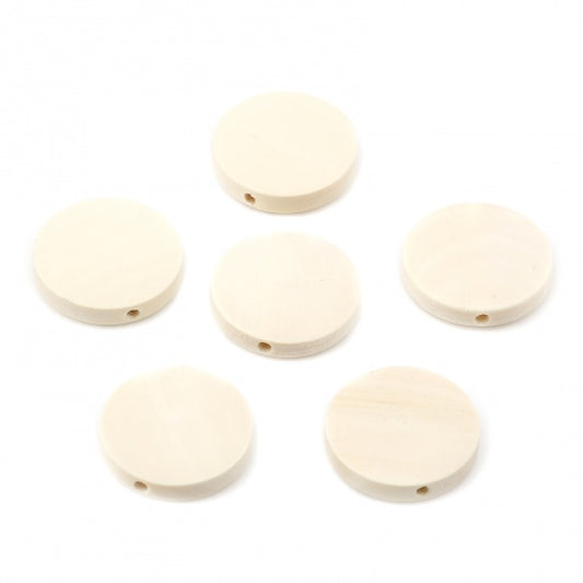 Wooden Beads Round Flat, Natural, 25mm, 50pcs