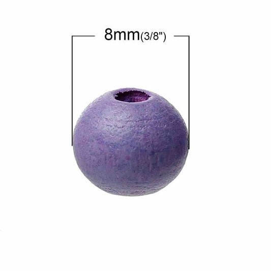 Wooden Beads Round, 8mm, Purple, 500pcs - Hinoki